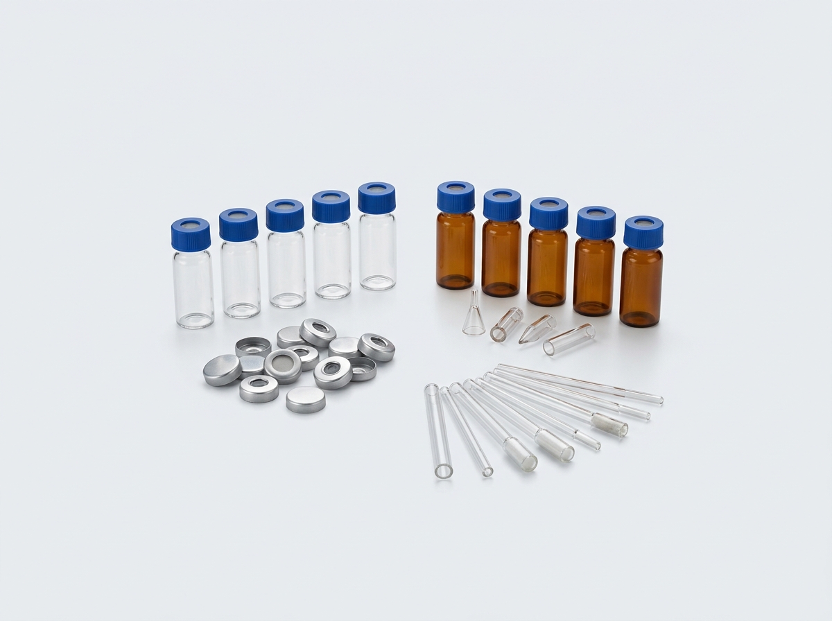 Vials, tampas, inserts e liners — consumíveis de cromatografia